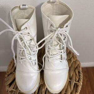 White Platform Lace-Up Boots